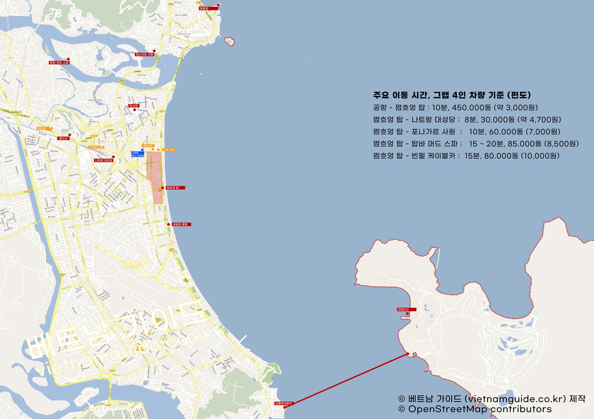나트랑의 모든 관광지를 표시한 지도