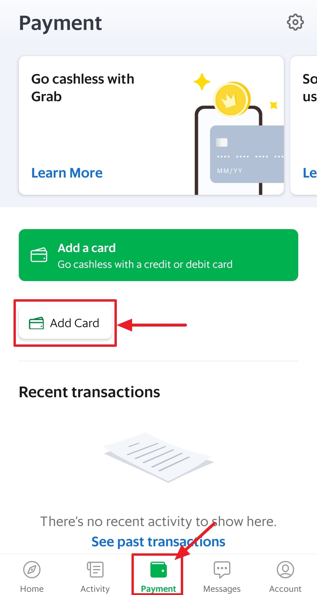 그랩 어플에서 카드를 등록하는 사진