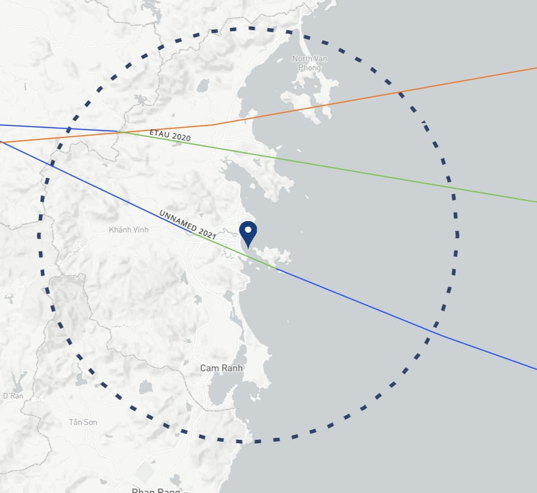 2012년부터 2022년까지 나트랑 태풍의 이동 경로 및 회수를 나타낸 사진